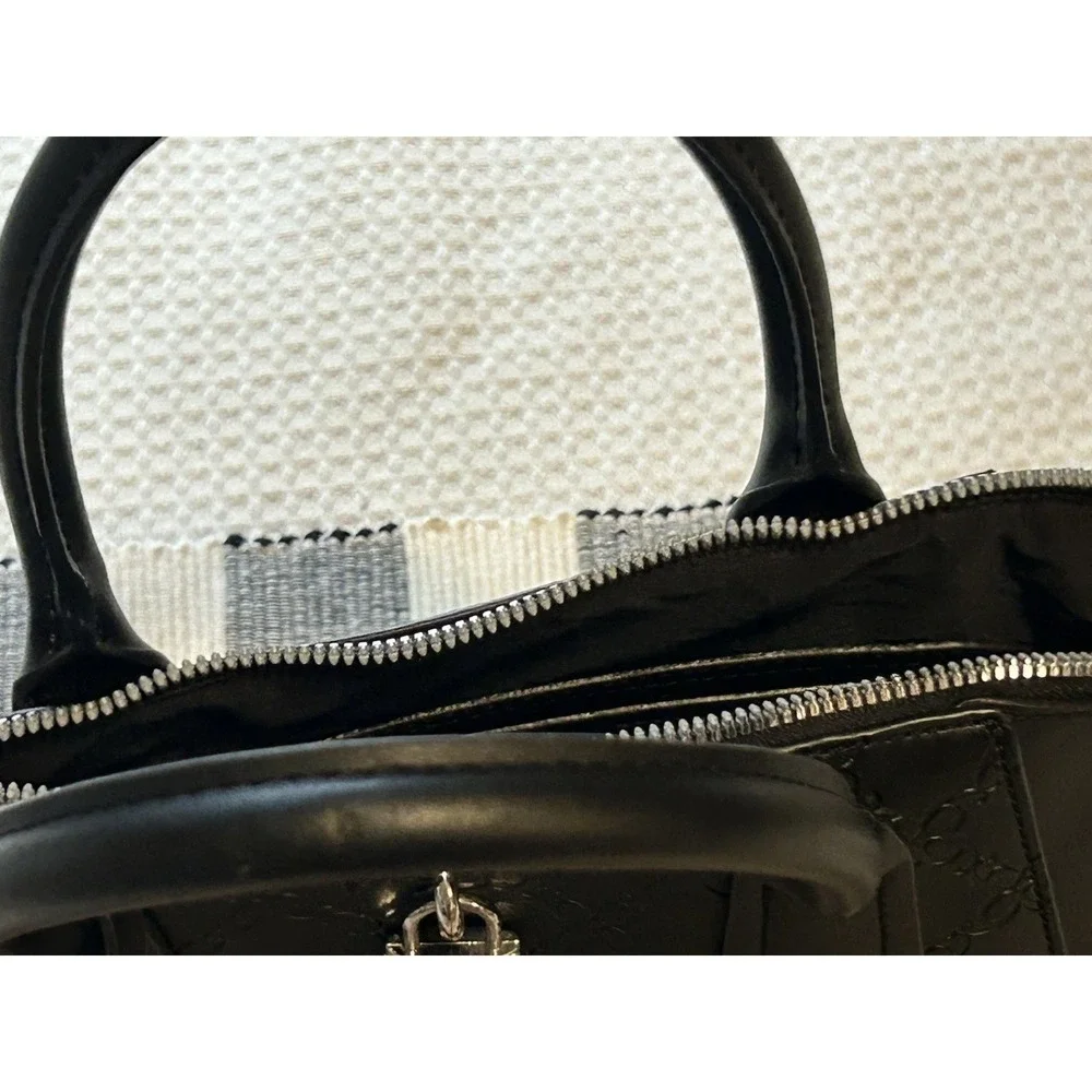 Nine West - Patterned - Solid Black - Satchel- Hand Bag W/Lock + Key Decor